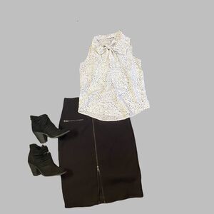 SHEIN Sleeveless‎ Tie Front Dotted Blouse-White with Black Dots-XS